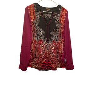 Dana Buchman Purple & Multi Colored Paisley & Floral Button Front Blouse  Size 6